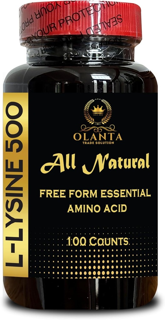 L-LYSINE 500 Amino Acid - Lysine for Support Immune Health & Cold sores, Supports Healthy Lip and Oral Tissue, Essential Amino Acid for Healthy nitrogen Balance - 1 Bottle 100 Counts