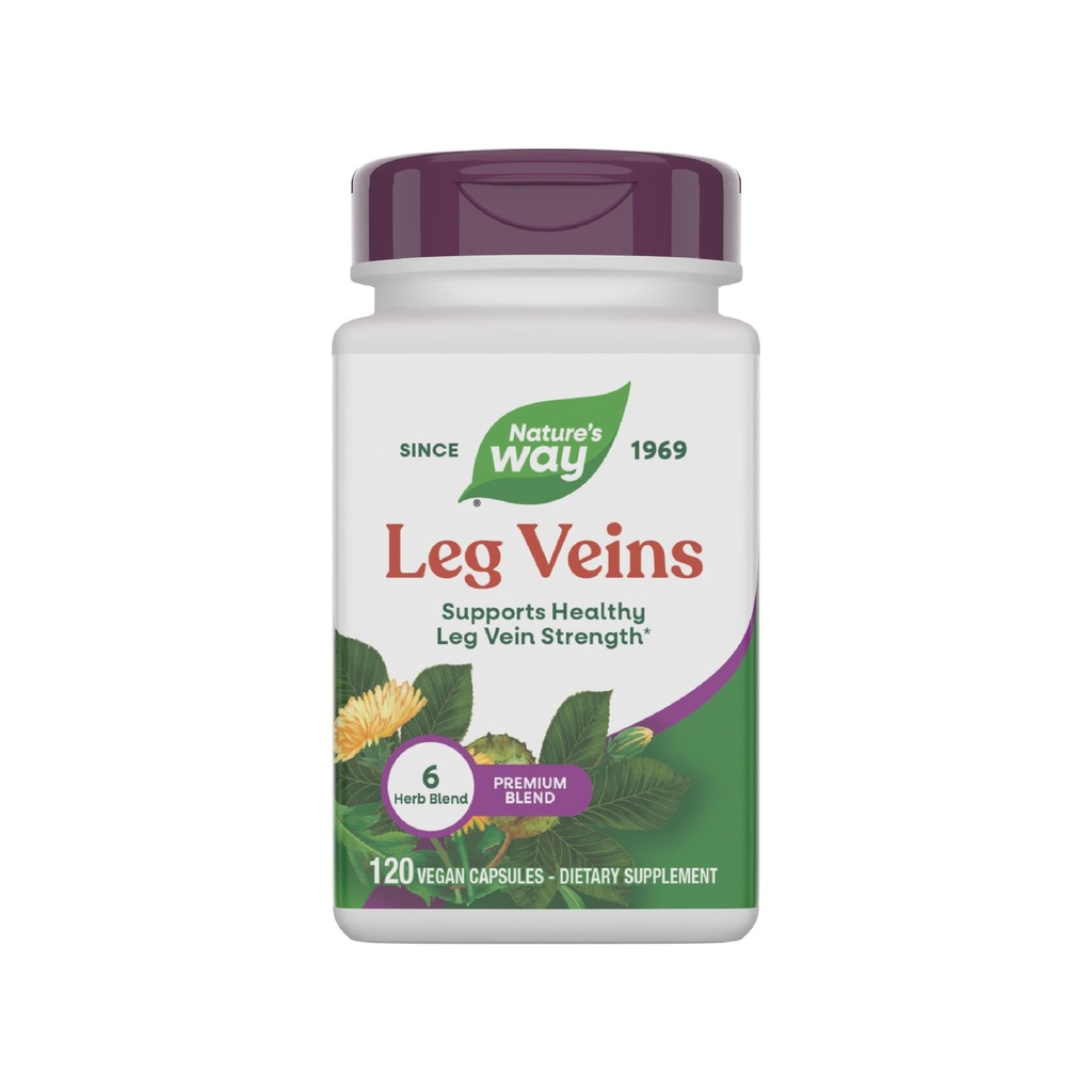 Nature's Way Leg Veins Premium Blend - Supports Healthy Leg Vein Strength* - 6-Herb Blend with Horse Chestnut Extract, Grape Seed Extract & Dandelion - Gluten Free & Vegan - 120 Count (60 Servings)