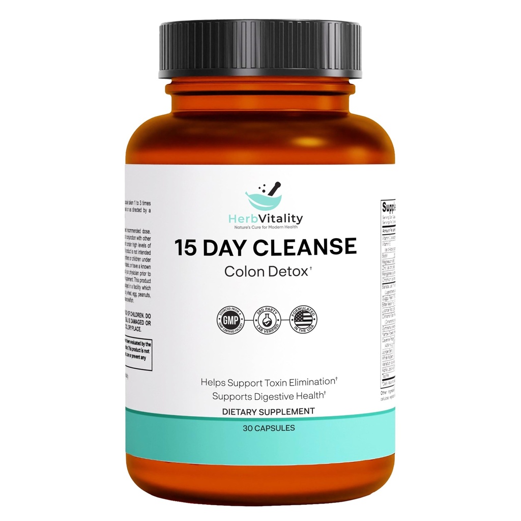 15-Day Colon Cleanse – Detox & Gut Health Support with Probiotics, Aloe Vera, Licorice Root & Psyllium Husk – Supports Digestive, Immune, and Kidney Health for Men & Women (1)