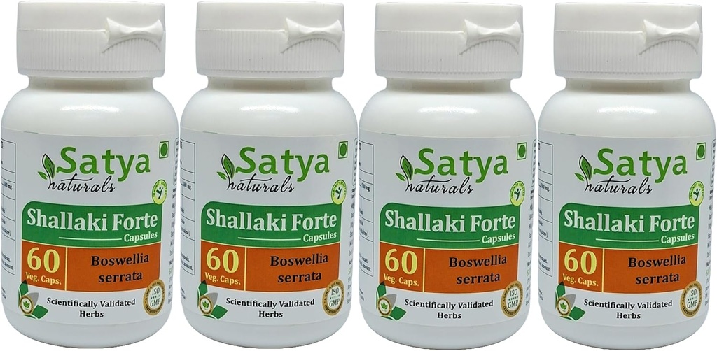 Shallaki Forte Capsules 500 mg. 60 Veg. Capsule | Shallaki (Boswellia Serrata) Extract Capsules for Men and Women | Ayurvedic Herbal Supplement/Remedies | 10:1 Forte (4 Bottles of 60 Capsules)