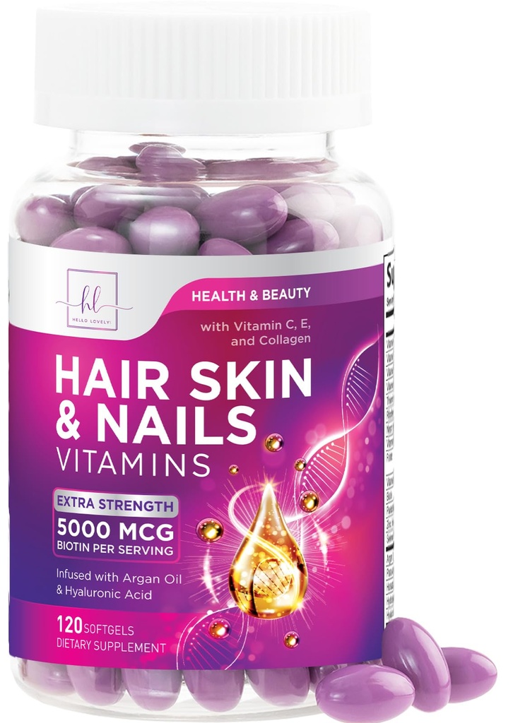 Hair Vitamins for Women for Hair Growth - Argan-Infused Supplement with Collagen, Biotin and Hyaluronic Acid - Supports Faster Hair Growth, Skin & Nails Beauty Vitamins, Bottled in USA - 120 Softgels