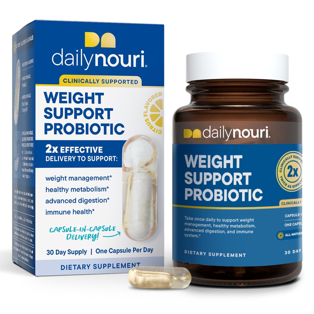 Daily Nouri Weight Support Probiotics for Women & Men | Metabolism + Digestive Support | 3 Clinically Studied Strains | 30-Day Supply