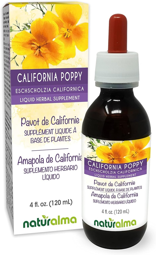 Naturalma Eschscholzia (Eschscholzia californica) herb Alcohol-Free Tincture - 4 fl oz Liquid Extract in Drops - Herbal Supplement - Vegan