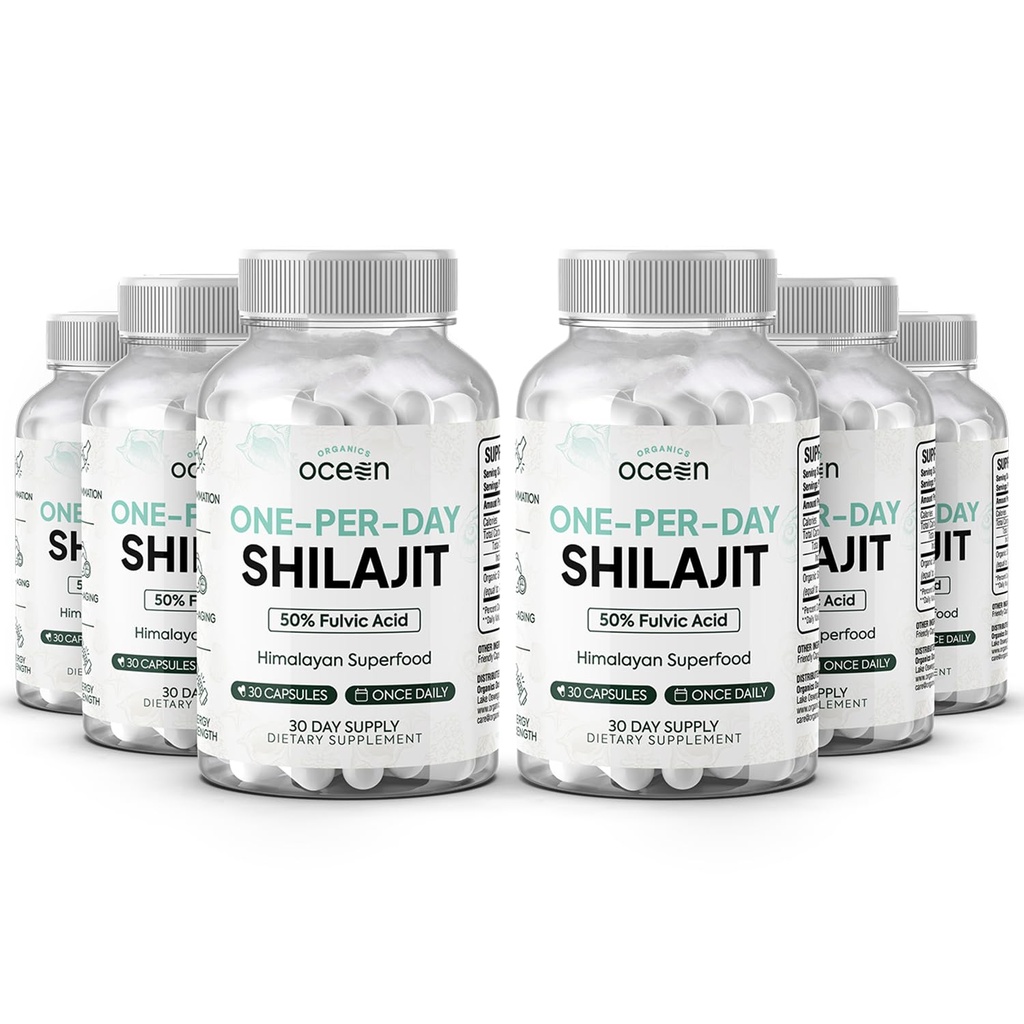 Organics Ocean One-Per-Day Shilajit for Men and Women - Natural and Potent Shilajit Supplement for Age-Defying, Bone Strength, Hormone Support and More - 6 Bottles Capsules