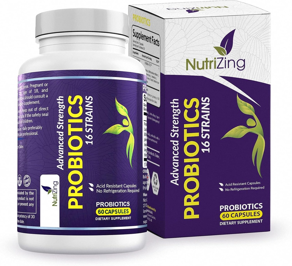 NutriZing Vegan Probiotics for Digestive Health - 30 Billion CFU & 16 strains - Bifidobacterium & Lactobacillus Probiotics for Men & Women - Delayed Release Probiotic Gut Health Supplement