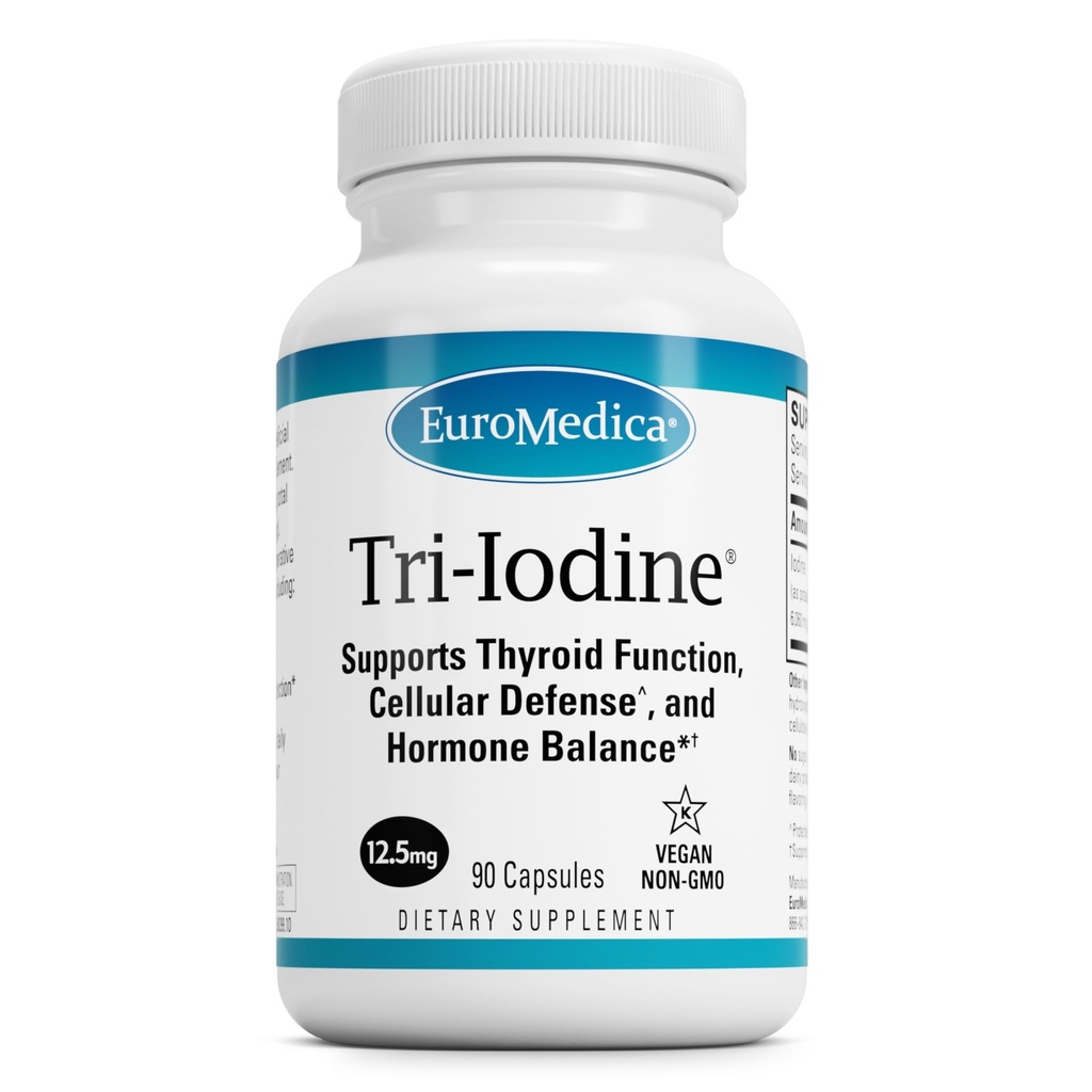 EuroMedica Tri-Iodine - 12.5mg, 90 Capsules - Potassium Iodide, Sodium Iodide & Molecular Iodine - Three Beneficial Forms of Iodine - Supports Healthy Thyroid & Immune Function - 90 Servings