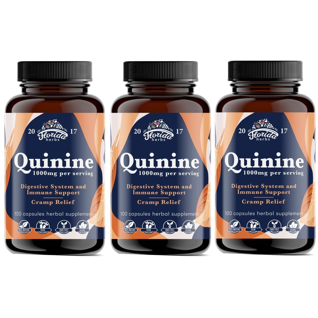 Leg Cramp Support – Organic Quinine Capsules from Cinchona Bark – 1000 mg Vegan Supplement – Muscle & Leg Cramp Relief – Made in USA – 330 Count (3 Bottles Total)
