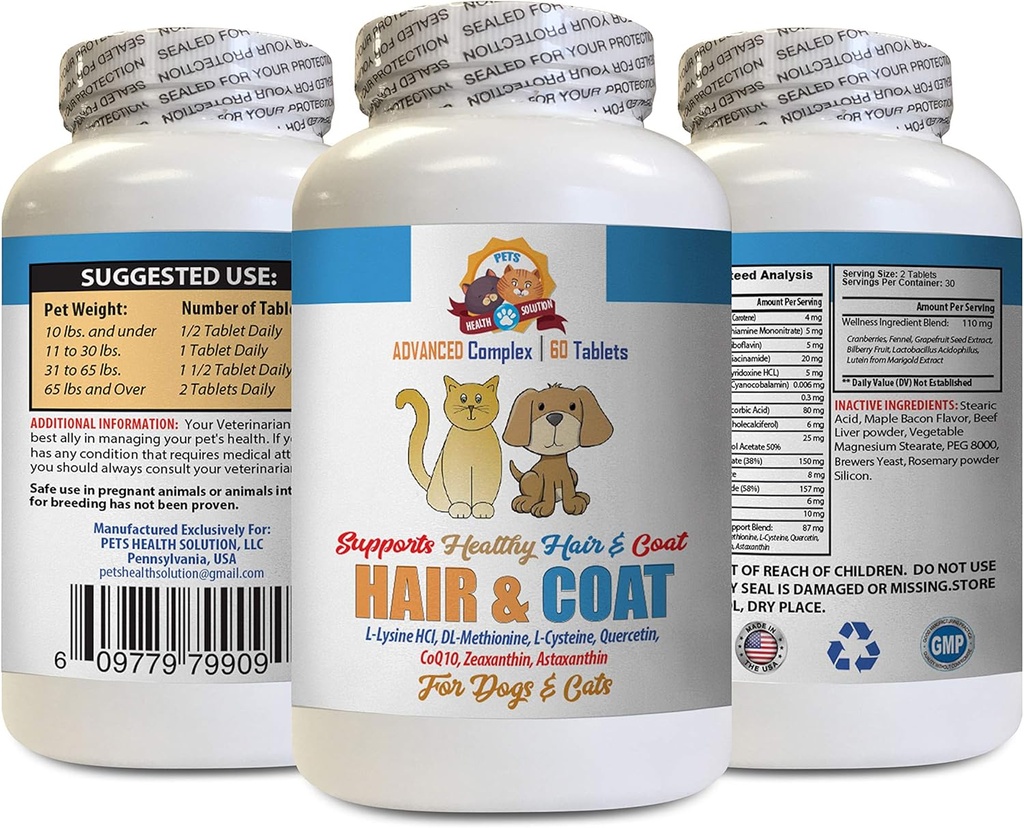 cat Skin and Coat Treat - Pets Hair and Coat Boost - for Dogs and Cats - Supports Healthy Skin Hair Nails - Vitamin Supplement for Cats - 1 Bottle (60 Tablets)