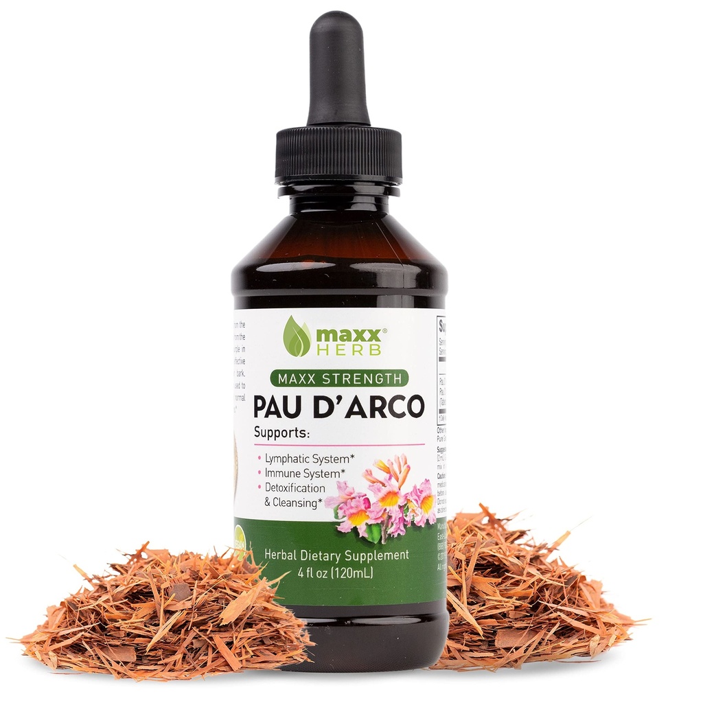 Maxx Herb PAU D'Arco Tincture - Max Strength PAU D Arco Extract for Immune Support, Taheebo Tea Inner Bark Absorbs Better Than PAU Darco Capsules – 4 Oz Bottle (60 Servings)