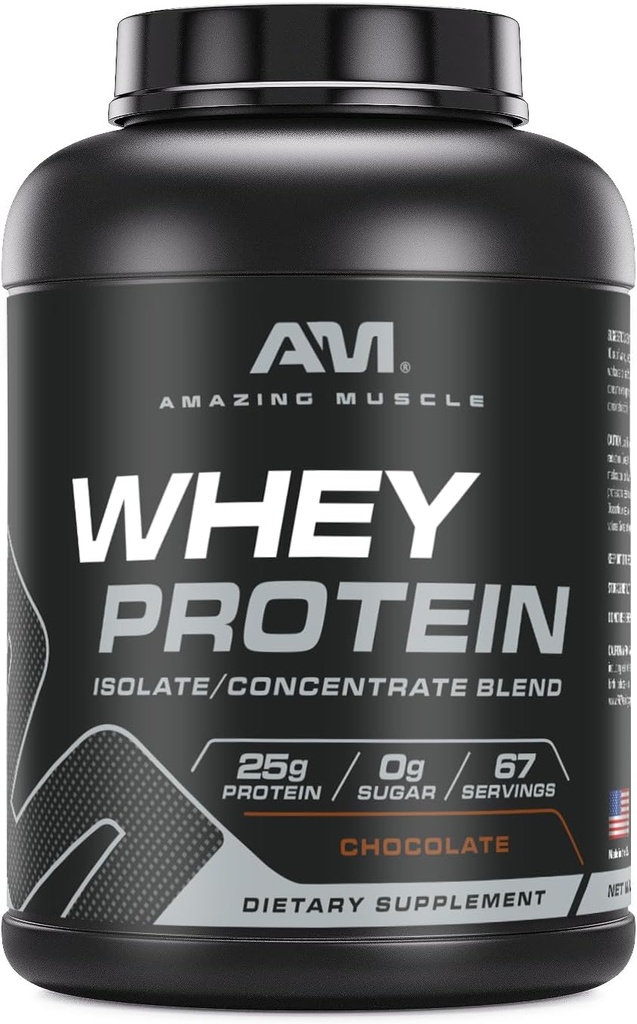 Amazing Muscle 100% Whey Protein Powder *Advanced Formula with Whey Protein Isolate as a Primary Ingredient Along with Ultra Filtered Whey Protein Concentrate (Chocolate, 5 lb)