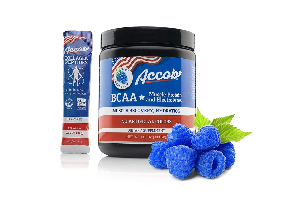 BCAA Powder Blue Raspberry-Pre or Post Workout,Muscle Recovery Drink with Amino Acids + Electrolytes,7,2g BCCAs for Men and Women-30 Servings +10g of Collagen Peptides