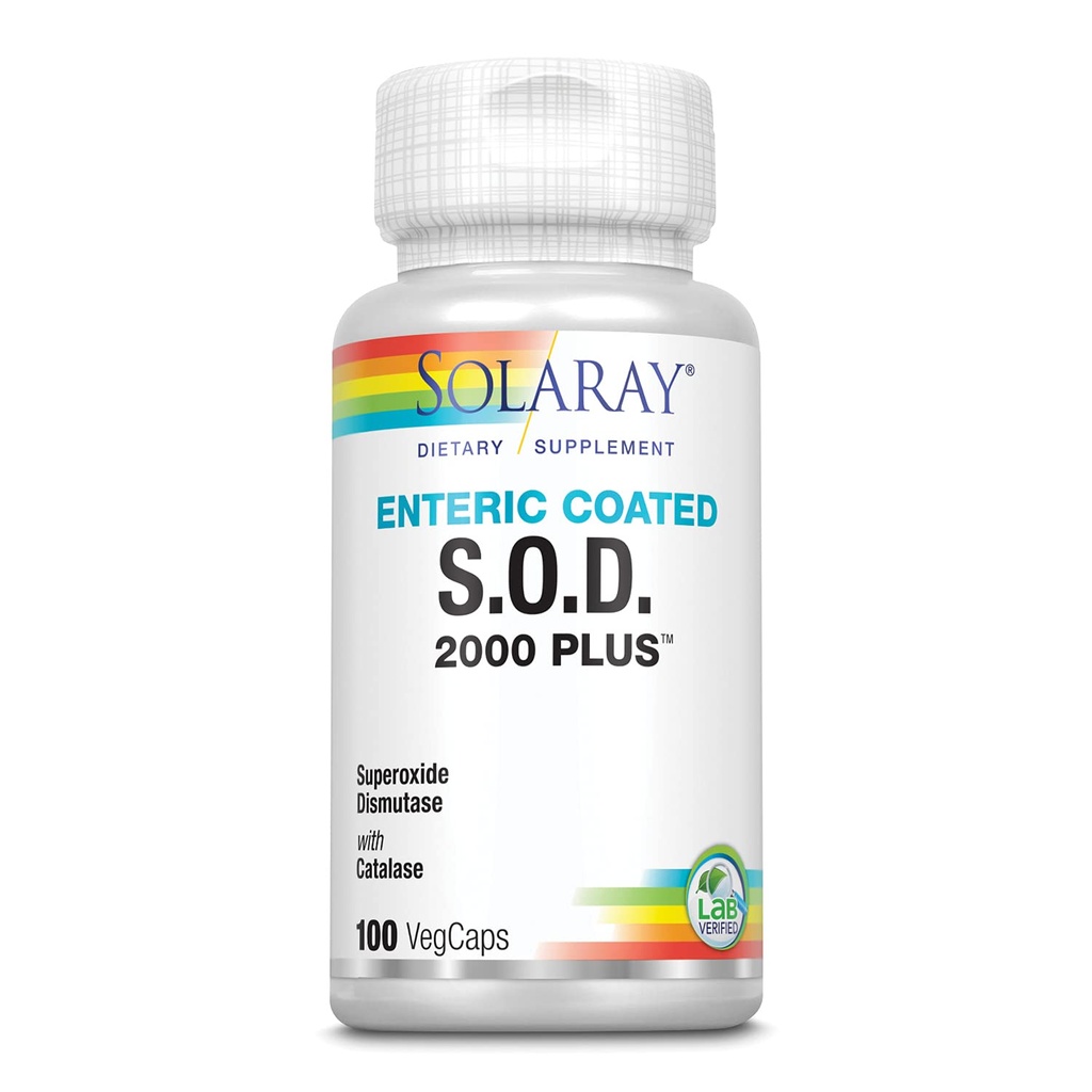 SOLARAY S.O.D. 2000 Plus - Superoxide Dismutase (SOD) and Catalase Antioxidant Supplement, Wellness Support - w/Green Tea Extract, Calcium, Rosemary, Grape Seed Extract, 60-Day Guarantee, 100 Servings