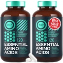 WILD FUEL Essential Amino Acids Supplement for Women and Men - All 9 BCAAs Amino Acid Complex for Power and Recovery - EAA Lysine, Tryptophan, Isoleucine - 2 Pack 240 Vegan BCAA Capsules