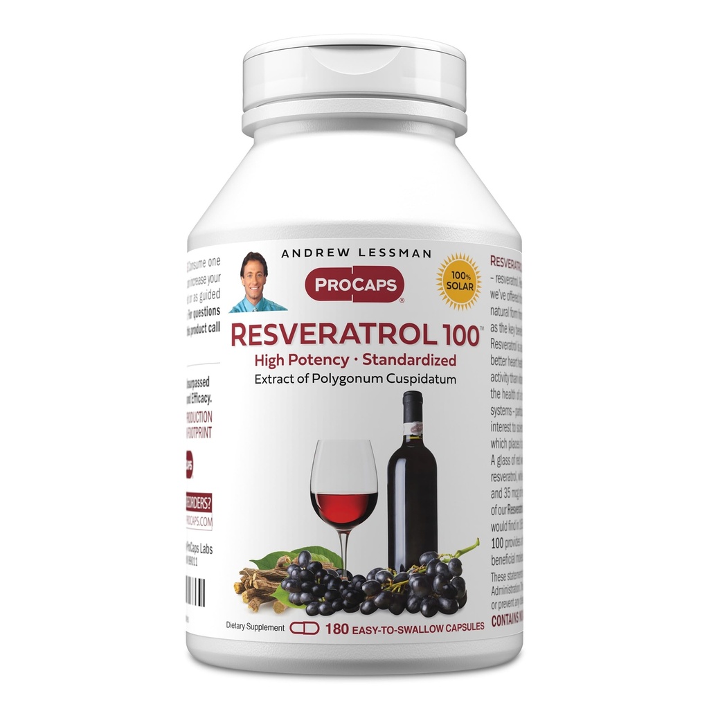 ANDREW LESSMAN Resveratrol-100mg - 180 Capsules - Red Wine's Beneficial, Naturally Occurring Anti-oxidant, Without Alcohol. Additive Free