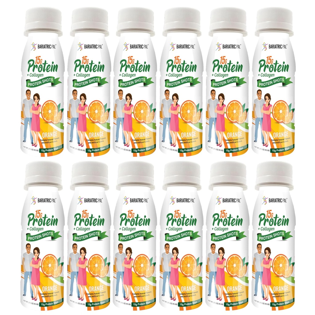 BariatricPal 15g Ready-to-Drink Whey Protein & Collagen Shots - Orange (12 Bottles)