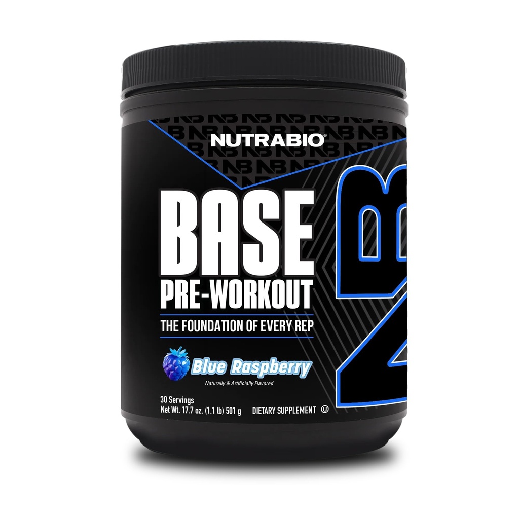 NutraBio Base Pre-Workout Powder 200mg Caffeine, Sustained Energy, Focus, Endurance, Pump, Sugar Free, Clean Preworkout for Men and Women - Beta Alanine, L-Tyrosine, 30 Servings - Blue Raspberry