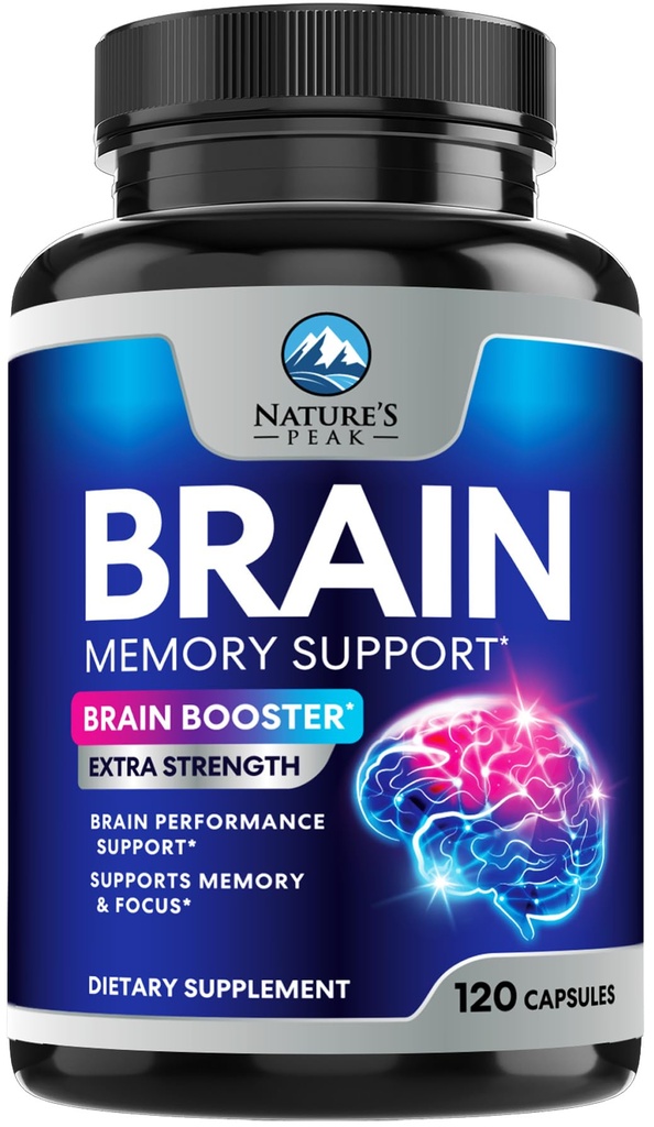 Brain Memory Supplement Pills - 3X Strength Nootropics for Concentration, Clarity & Focus Support - Brain Health Cognitive Vitamins with Bacopa, Phosphatidylserine & DMAE, Brain Booster, 120 Capsules