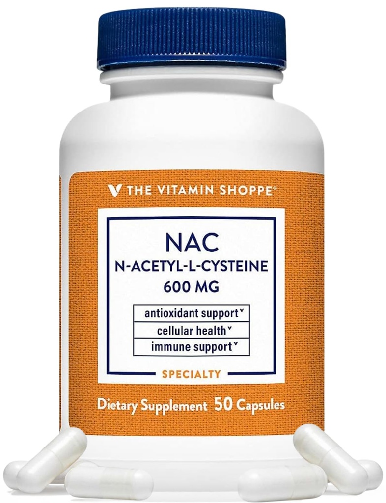 The Vitamin Shoppe Brand NAC Supplement, 600mg N Acetyl L Cysteine Capsules for Antioxidant Support & Immune Support, Single Ingredient Amino Acid Supplement for Adults, Gluten Free, 50 Capsules