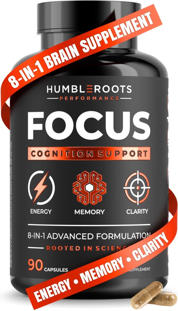 Advanced Focus Supplement Nootropic Brain Supplements for Memory and Focus | Lion's Mane, Caffeine, L-Theanine, and 5 Additional Natural Ingredients to Improve Cognitive Health & Energy (90 Capsules)