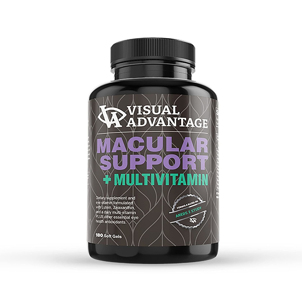 Visual Advantage Lunovus Macular Support Plus Multivitamin Based on AREDS 2 Study - Eye Vitamins for Macular Support - Mineral Supplement with Lutein and Zeaxanthin - 180 Soft Gels