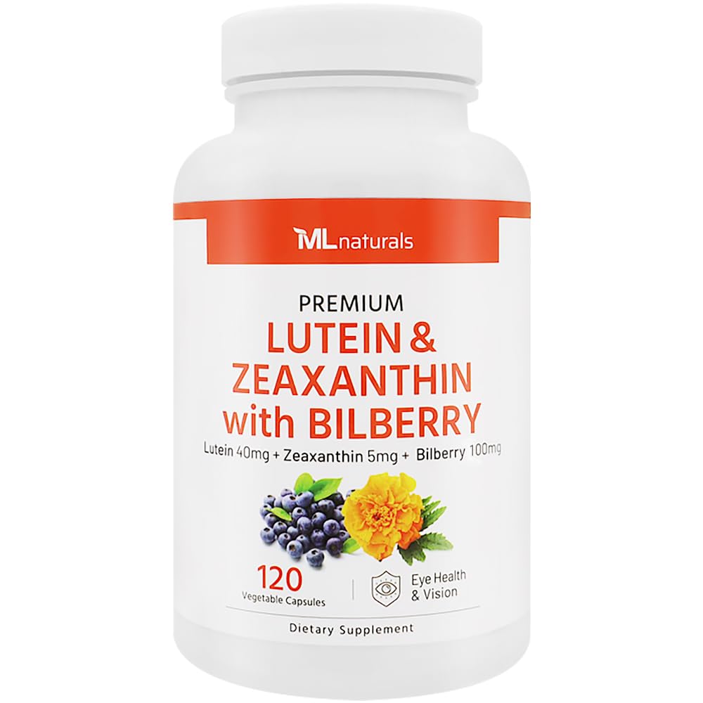 ML Naturals Lutein & Zeaxanthin with Bilberry – 40mg Lutein, 5mg Zeaxanthin & 100mg Bilberry (Per Serving) – 120 Vegetable Capsules – Supports Eye Health & Vision