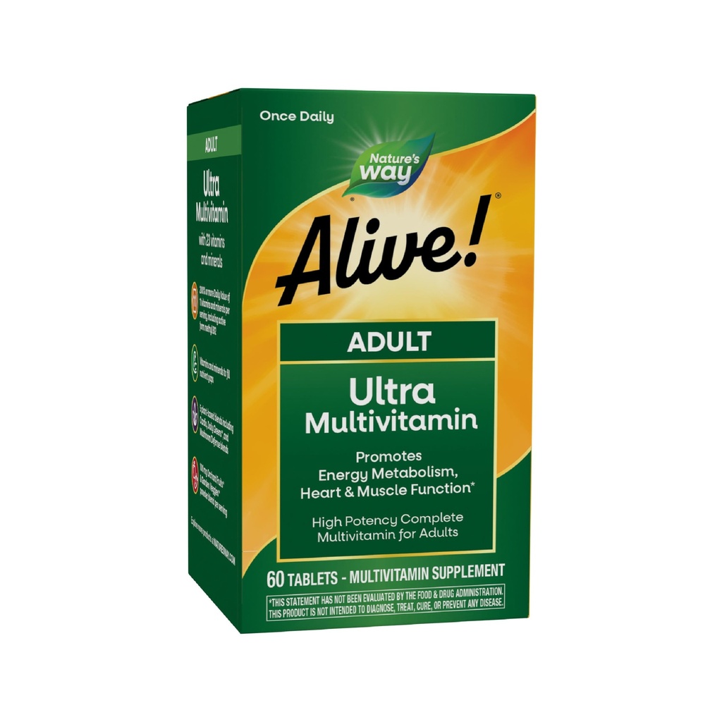 Nature's Way Alive! Adult Ultra Multivitamins, Promotes Energy Metabolism, Heart & Muscle Function*, with B-Vitamins Including Methylated B12, Gluten Free, 60 Tablets
