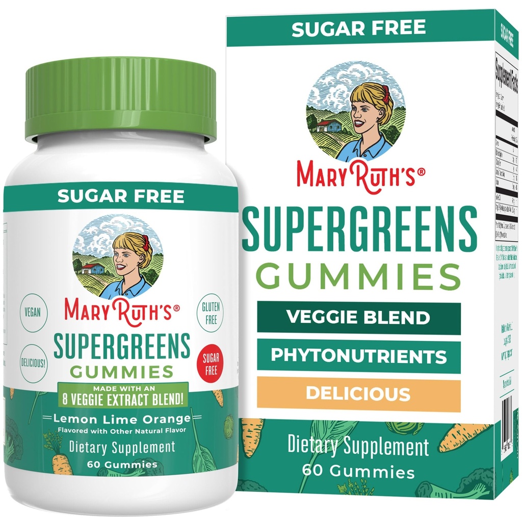 MaryRuth's Super Greens | Naturally-Occurring Quercetin | Spirulina | Broccoli Root | Kale Leaf | Sugar Free Gummies for Adults and Kids Ages 4+ | 2g Fiber | Vegan | 60 Count