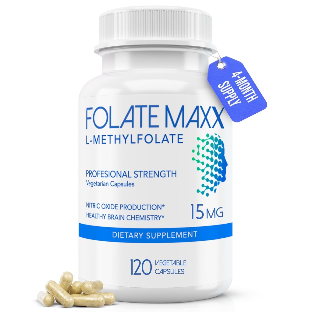 FolateMaxx L-Methylfolate 15mg, 120 Capsules – Doctor Formulated Methyl Folate Supplement for Women & Men – High Potency 5-MTHF for Energy, Mood & Focus – Non-GMO, Gluten-Free (4-Month Supply)