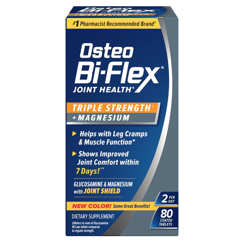 Osteo Bi-Flex Triple Strength Glucosamine Supplement with Magnesium, Improve Joint Function, Helps Leg Cramps and Muscle Function, 80 Coated Tablets