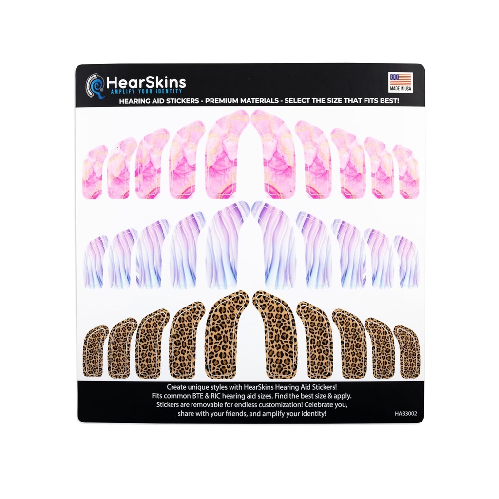 Hearing Aid Stickers Skins, Fits BTE and RIC Hearing Aid Sizes Universally Designed - Endless Customization! Choose from Several and Amplify Your Identity! (Marble)