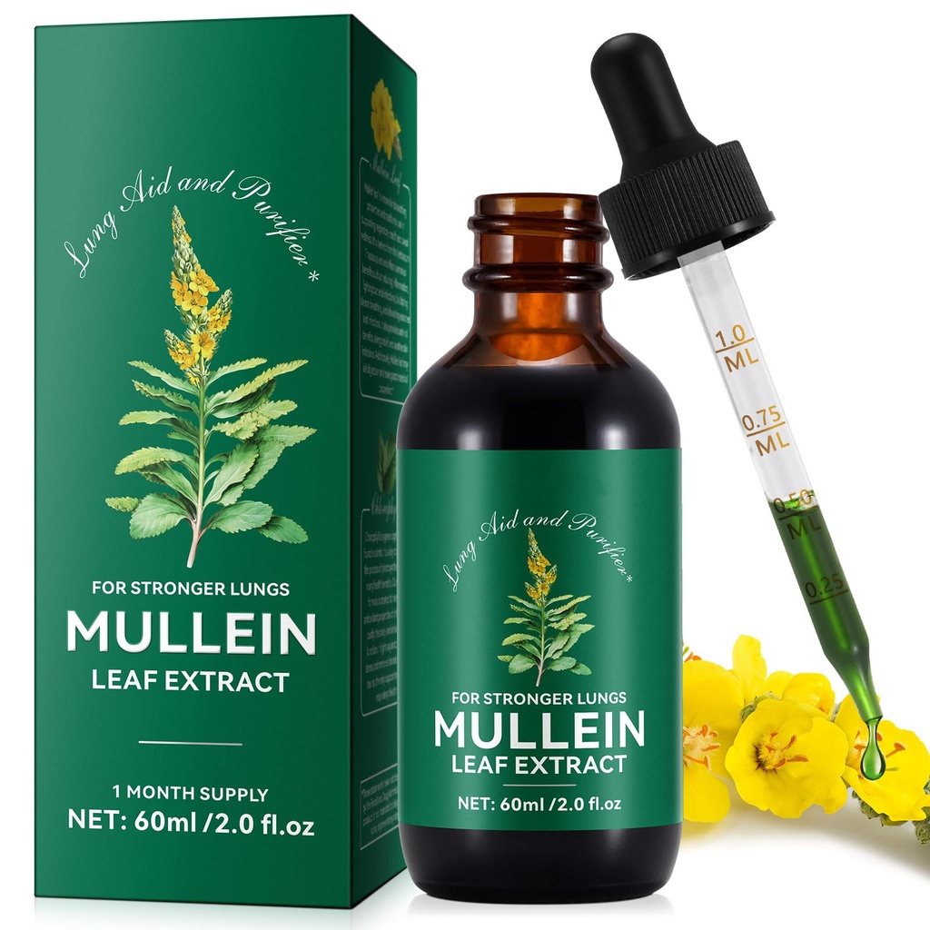 HUYEHF Mullein Drops, Mullein Leaf Extract for Lungs, Mulleins Leaf Drops for Lung Cleanse and Phlegm, Fast Absorption Powerful Mulleins Extract for Stronger Lungs (1)