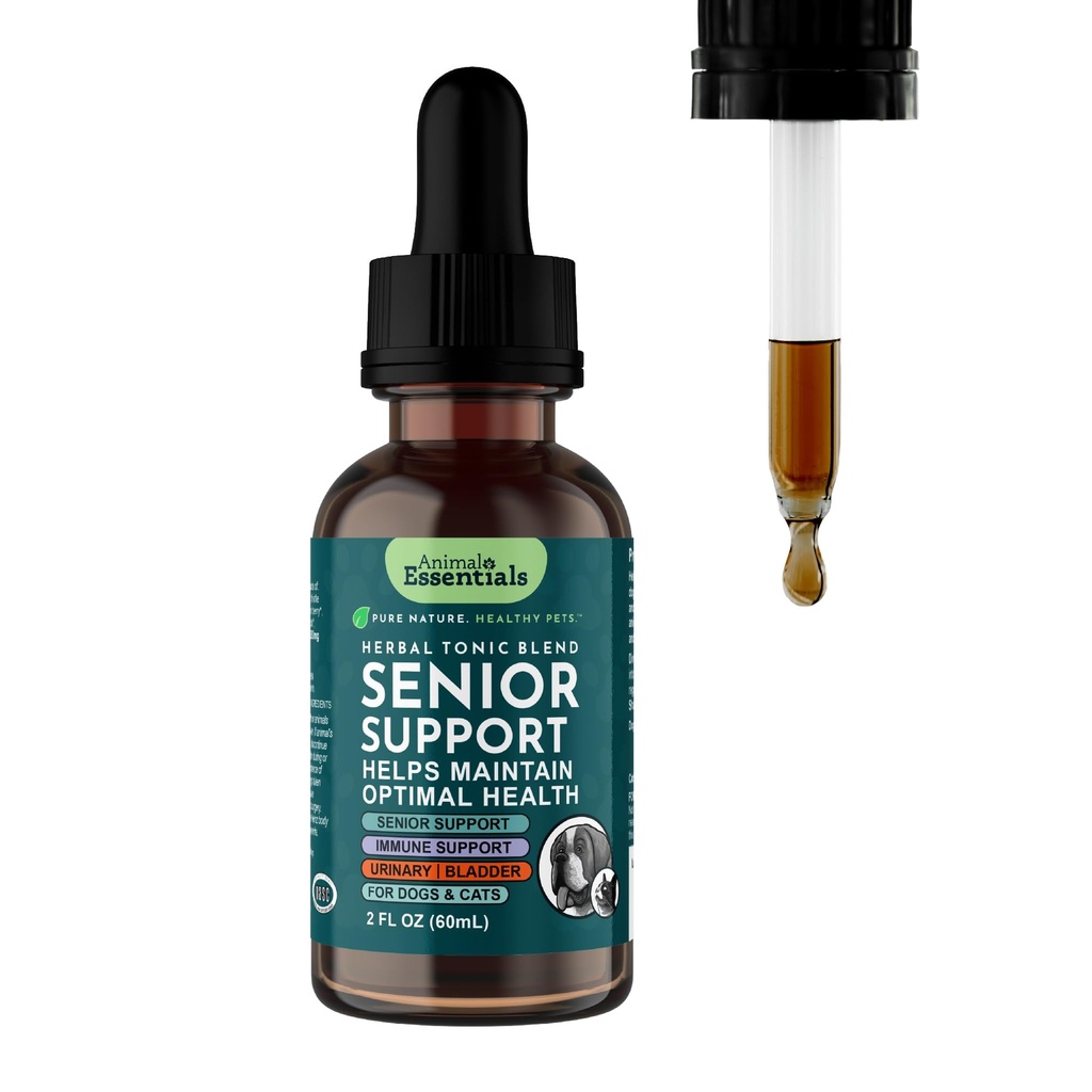 Animal Essentials Senior Support for Dogs & Cats Supplement - Milk Thistle, For Old Cats & Dogs, Pet Kidney Support, Herbal Supplement - 2 Fl Oz