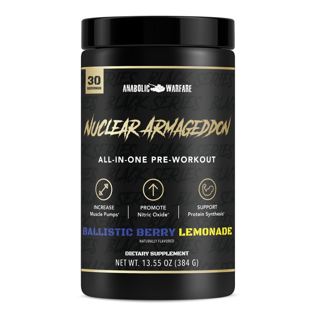 Anabolic Warfare Nuclear Armageddon Pre Workout Powder Pre-Workout for Men & Women with L-Citrulline, Beta Alanine Powder and Caffeine (Ballistic Berry Lemonade - 30 Servings)