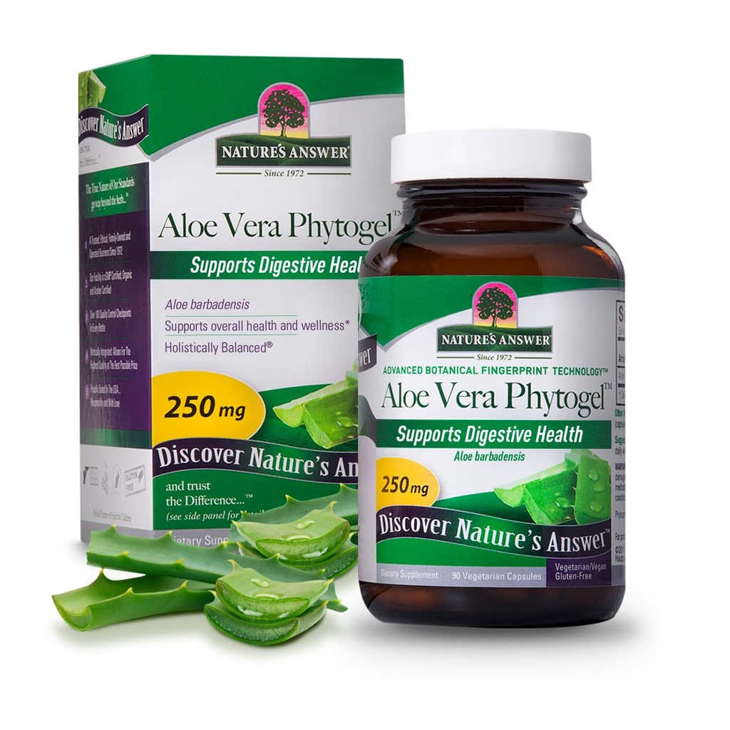 Nature's Answer's Aloe Vera Phytogel | Antiseptic Healing Properties | Vegan, Non-GMO & Kosher Certified | Capsules 90Ct