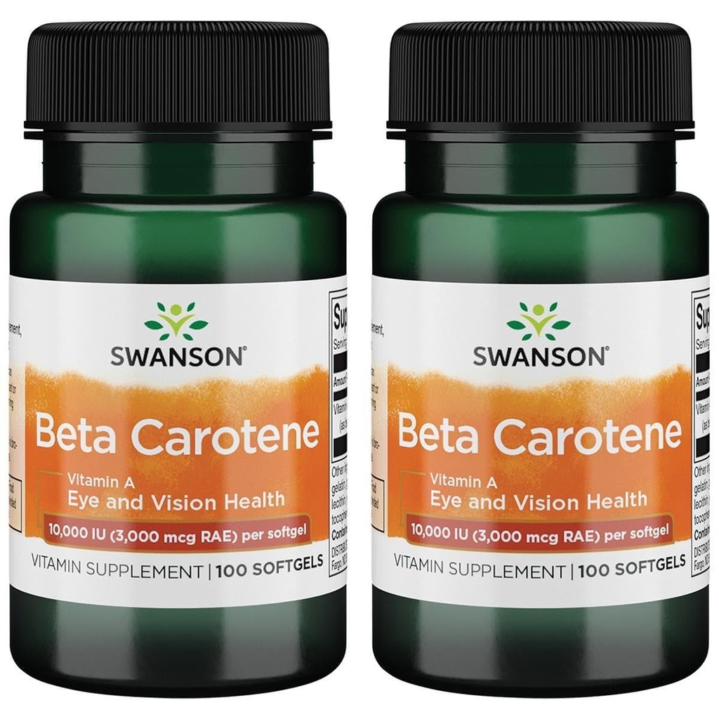 Swanson Beta-Carotene (Vitamin A) Skin Eye Immune System Health Antioxidant Support 10000 Iu (3000 mcg) 100 Softgels