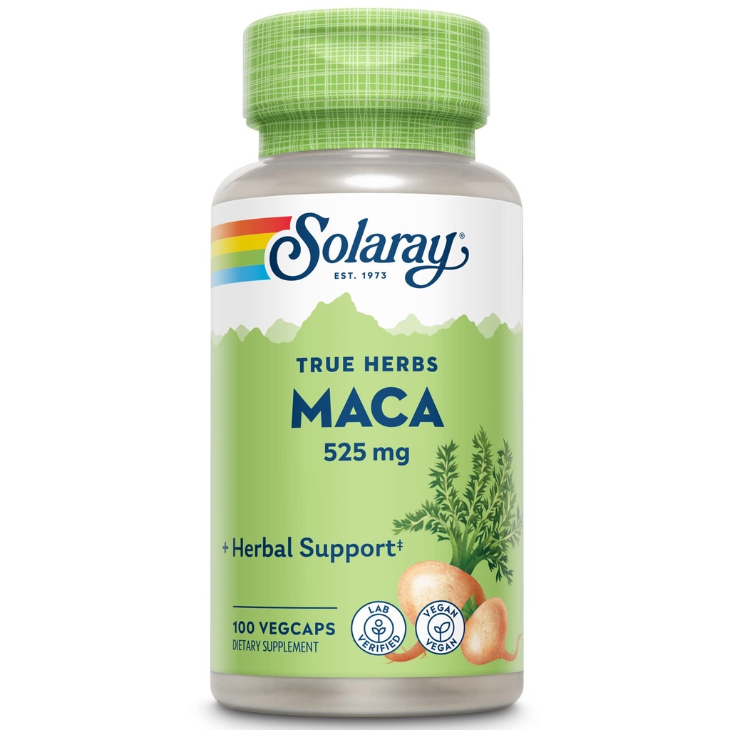 SOLARAY Maca Root 525mg, Energy & Vitality Support, Non-GMO, Vegan, 100 VegCaps