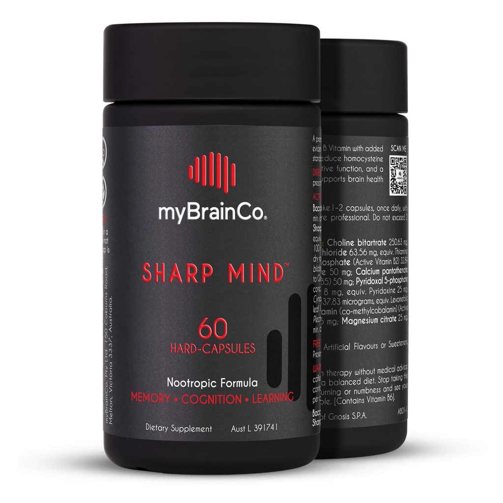 myBrainCo. Sharp Mind - Nootropic Brain Supplement for Memory & Focus - Adaptogenic Herbs & Nootropics to Support Brain Health - Rhodiola, Gingko, Phosphatidylserine and More (60 Vege-Capsules)