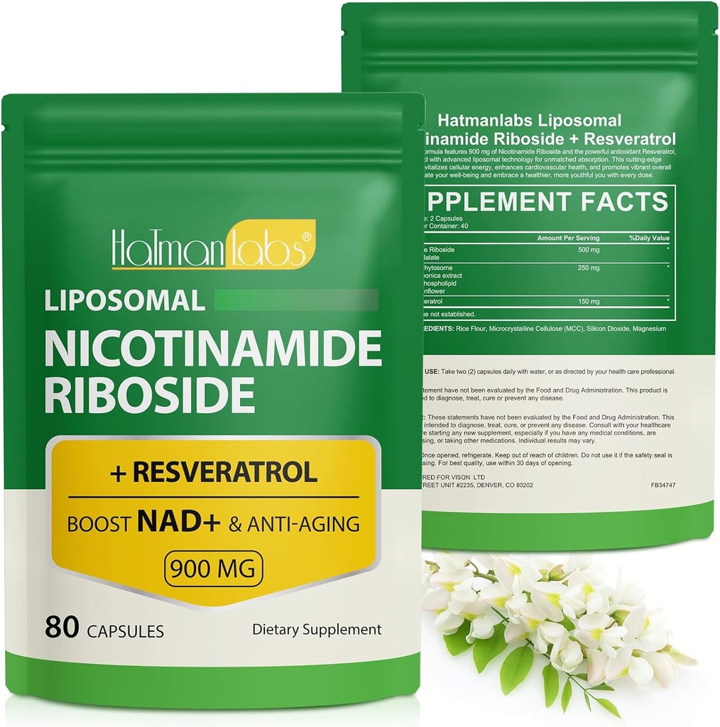 NAD+ Supplement with Nicotinamide Riboside-Liposomal Nicotinamide Riboside 900Mg,High Purity Resveratrol NAD Supplement for Anti-Aging,Energy,Focus-80 Capsules