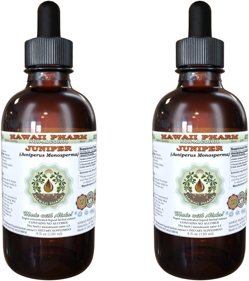 Juniper Alcohol-Free Liquid Extract, Organic Juniper (Juniperus Monosperma) Dried Berry Glycerite Hawaii Pharm Natural Herbal Supplement 2x2 oz