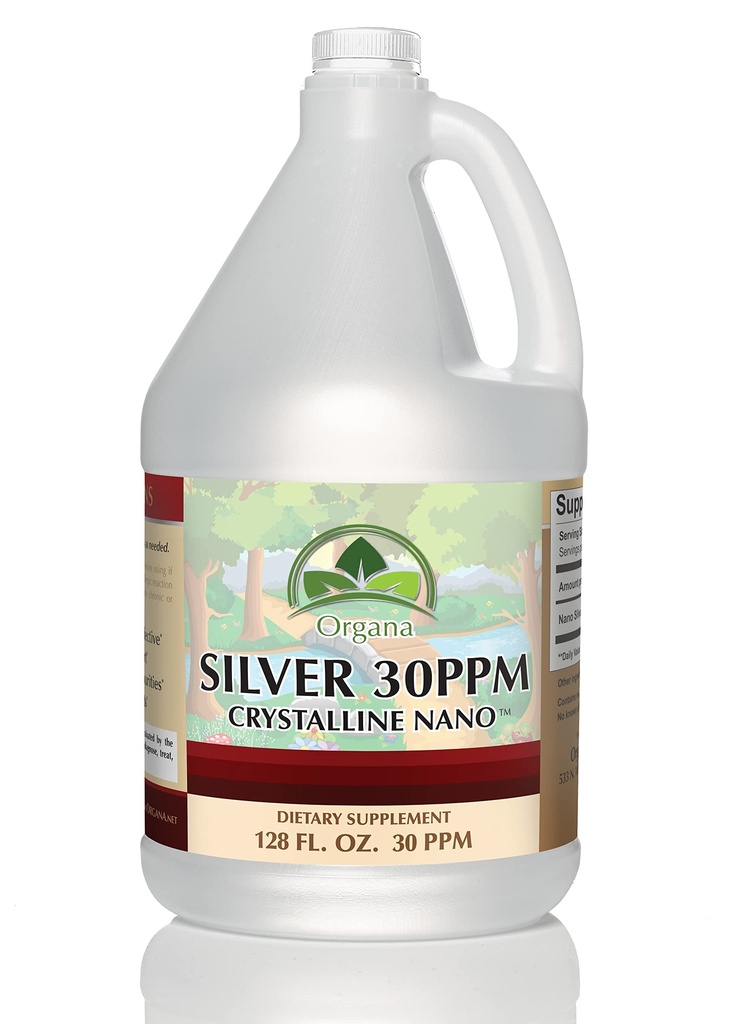 Organa Crystalline Nano Colloidal Silver - Ultra Pure Silver Liquid for Immune Support - Ultimate Bio Active Supplement Solution - Plata Coloidal - 1 Gallon (128 Ounces) - 30 PPM