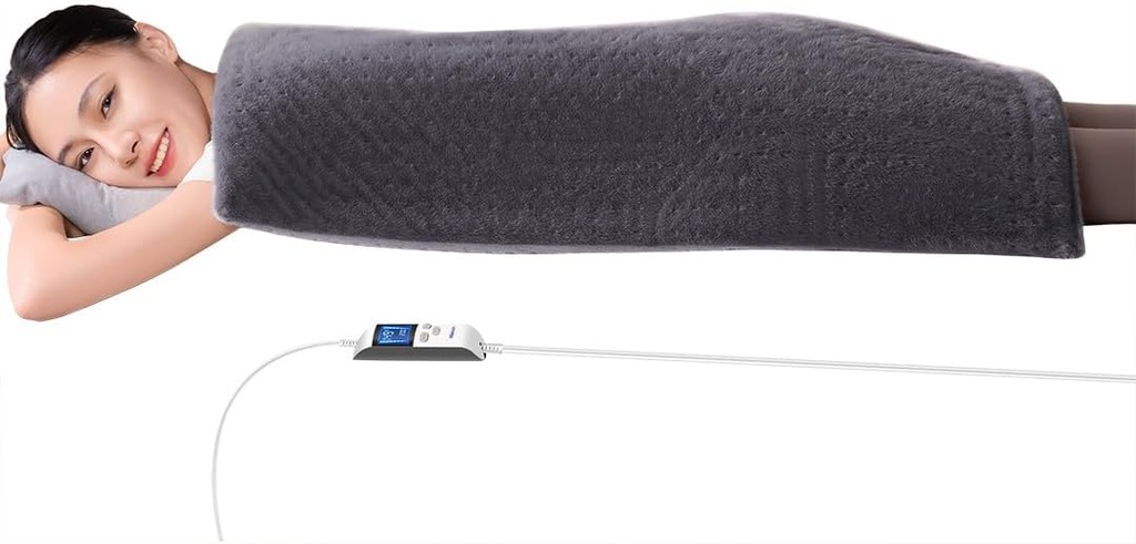 Boncare® 17"x33" Extra Large Heating Pad for Back Pain Relief & Period Cramp Without Auto Shut Off & 5 Auto Shut-Off Timers, 6 Heat Levels 9 Hr Auto Off and 12.6ft Cord Bed Foot Warmer(Gray)