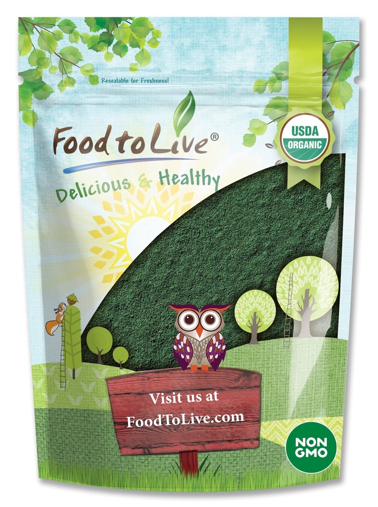 Food to Live Organic Spirulina Powder, 8 Ounces — Non-GMO, Kosher, Raw Blue-Green Algae, Vegan Superfood, Bulk, Non-Irradiated, Pure Vegan Green Protein, Rich in Vitamins & Minerals, Great for Drinks