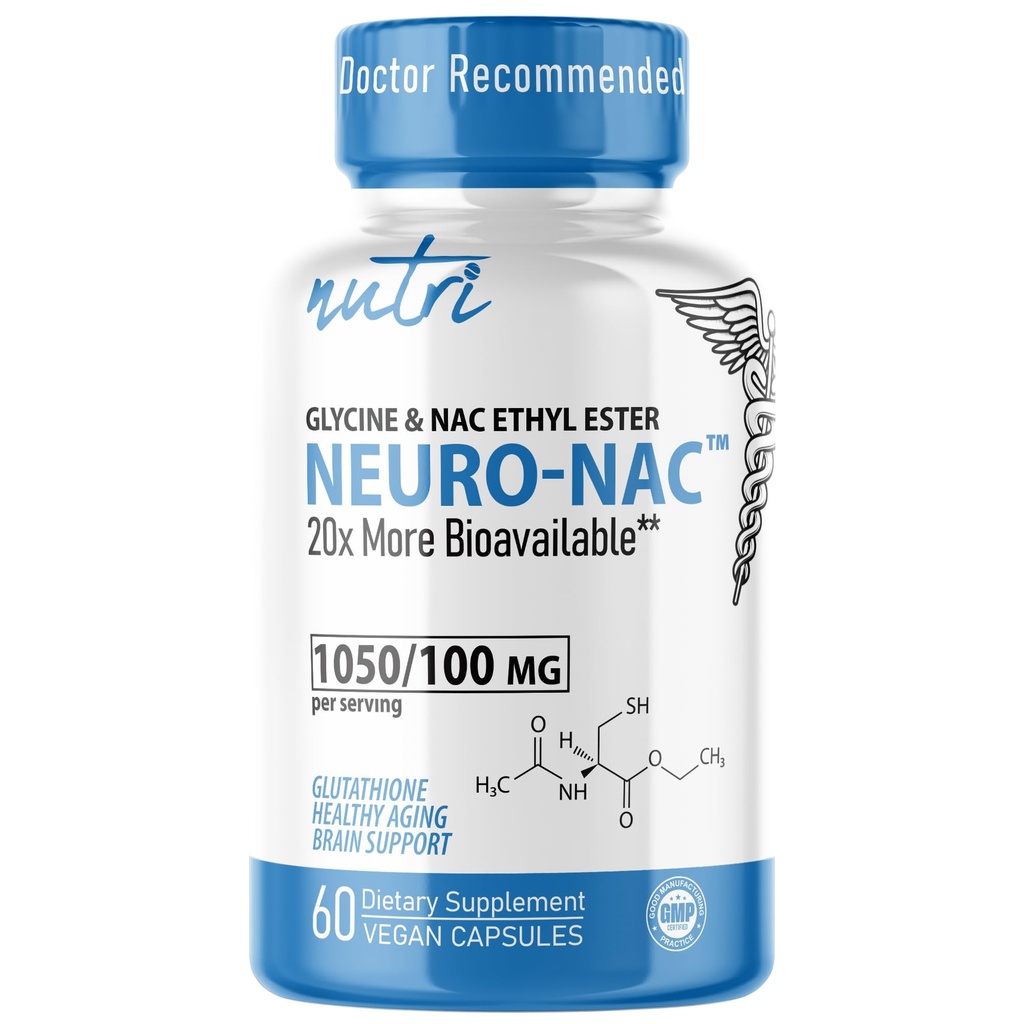 Neuro NAC Supplement N-Acetyl Cysteine Ethyl Ester - 20x More Bioavailable Than NAC 600 mg - Boost Glutathione 10x More Than Liposomal Glutathione - N Acetyl Cysteine Ethyl Ester - NACET (60 Capsules)