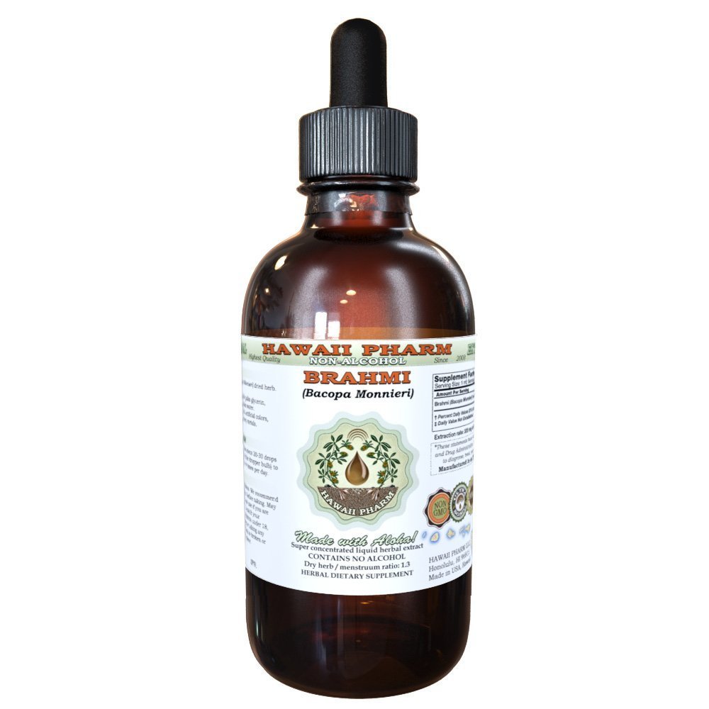 Hawaii Pharm Brahmi Alcohol-Free Liquid Extract, Brahmi Liquid (Bacopa Monnieri) Whole Dried Herb Glycerite Natural Herbal Supplement 2 oz