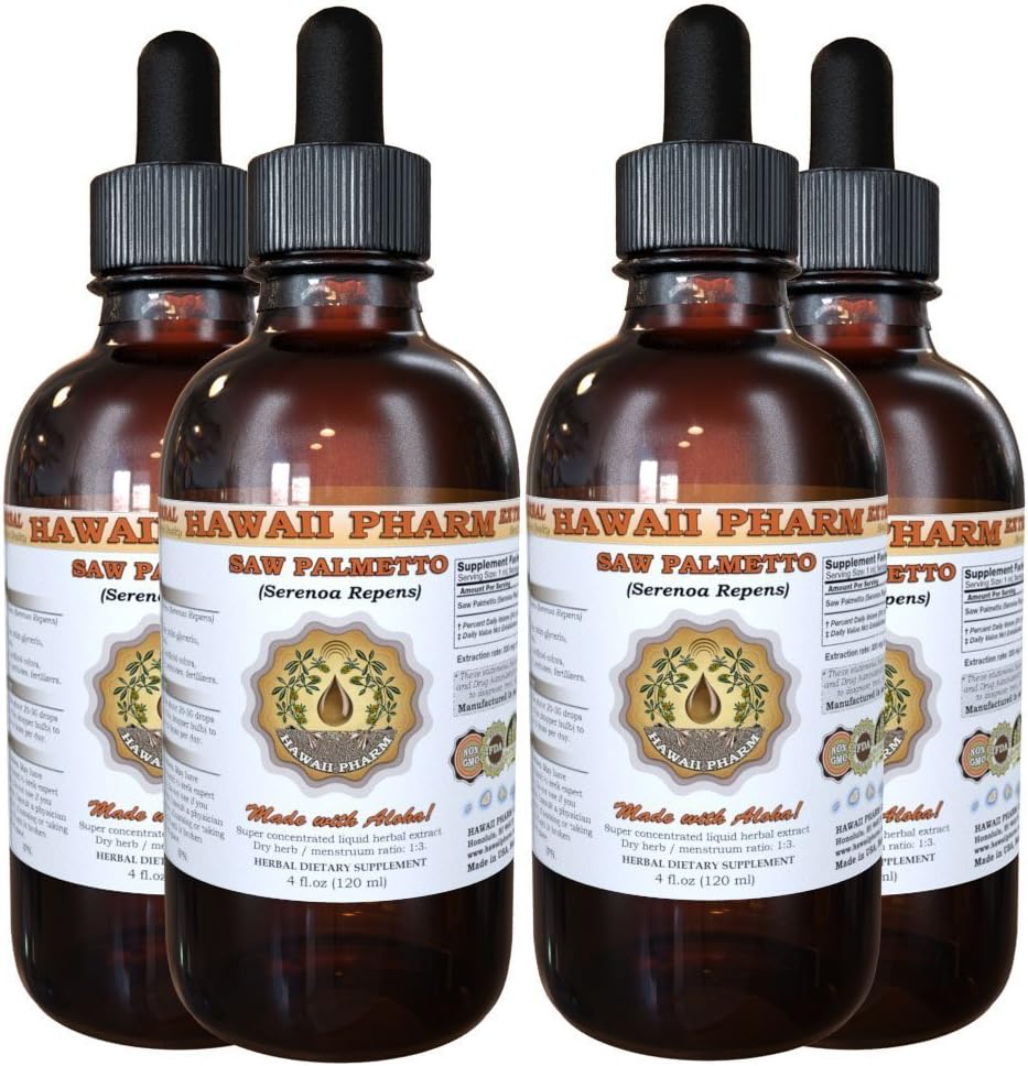 Saw Palmetto Liquid Extract, Organic Saw Palmetto (Serenoa Repens) Tincture, Herbal Supplement, Hawaii Pharm, Made in USA, 4x4 fl.oz