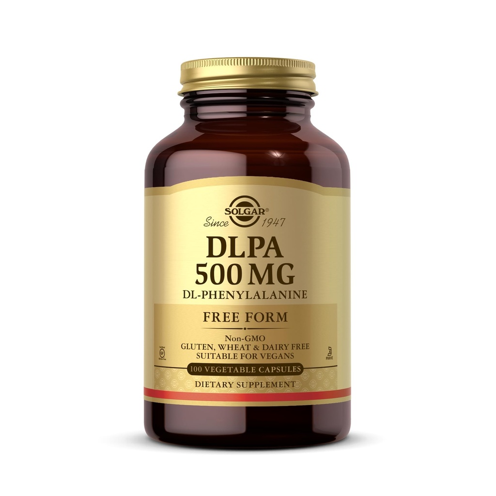 Solgar DLPA 500 mg - 100 Vegetable Capsules - Free Form DL-Phenylalanine - Non-GMO, Vegan, Gluten Free, Dairy Free, Kosher - 100 Servings