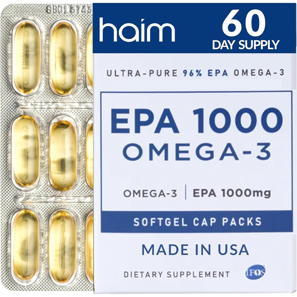 HAIM EPA1000 – High-Potency EPA Fish Oil Supplement – 1,000mg Omega-3 for Heart, Brain & Joint Health – Pure, Burpless Capsules – 60 Softgels – Made in USA
