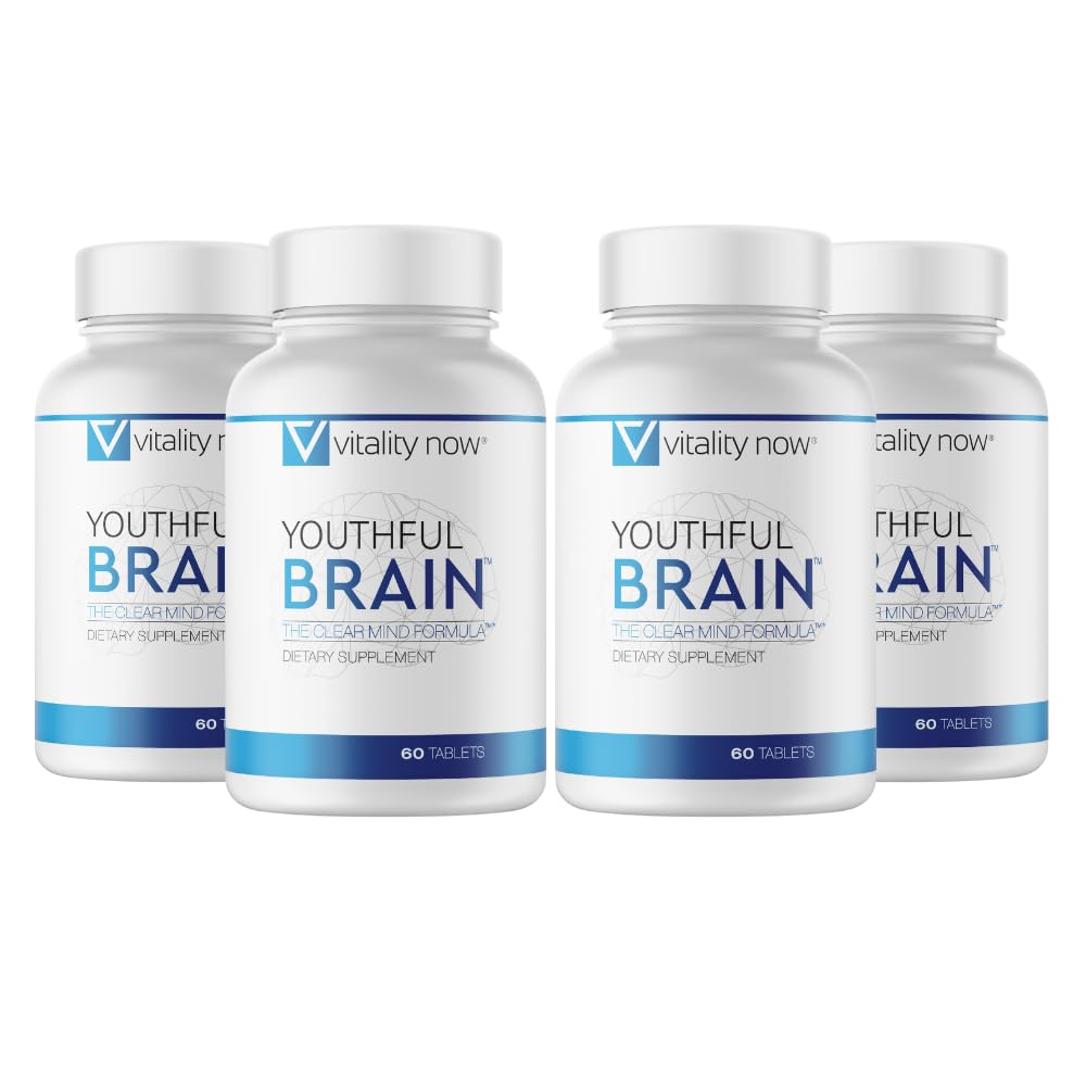 Youthful Brain 4 Bottle Bundle - Memory & Brain Health Support Supplement - Brain Booster Clarity with Bacopa Monnieri, Ginkgo Biloba, B12-120-Day Supply (240 Count)