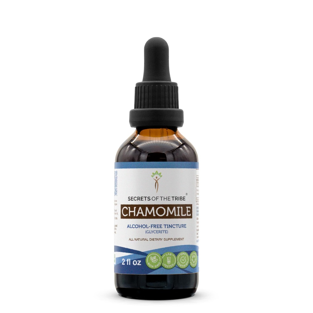 Secrets of the Tribe Chamomile Alcohol-Free Liquid Extract, Chamomile (Matricaria Recutita) Dried Flower Tincture Supplement (2 FL OZ)