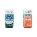 OLLY Ultra Strength Goodbye Stress Softgels, GABA, Ashwagandha, L-Theanine and Lemon Balm & Ultra Strength Brain Softgels, Nootropic, Supports Healthy Brain Function, Memory